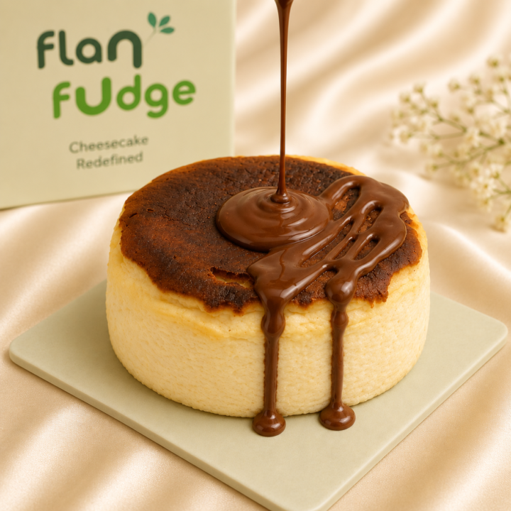 Burnt Cheese Cake with Chocolate Sauce